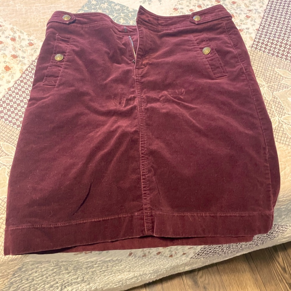 Talbots maroon corduroy skirt with metal buttons